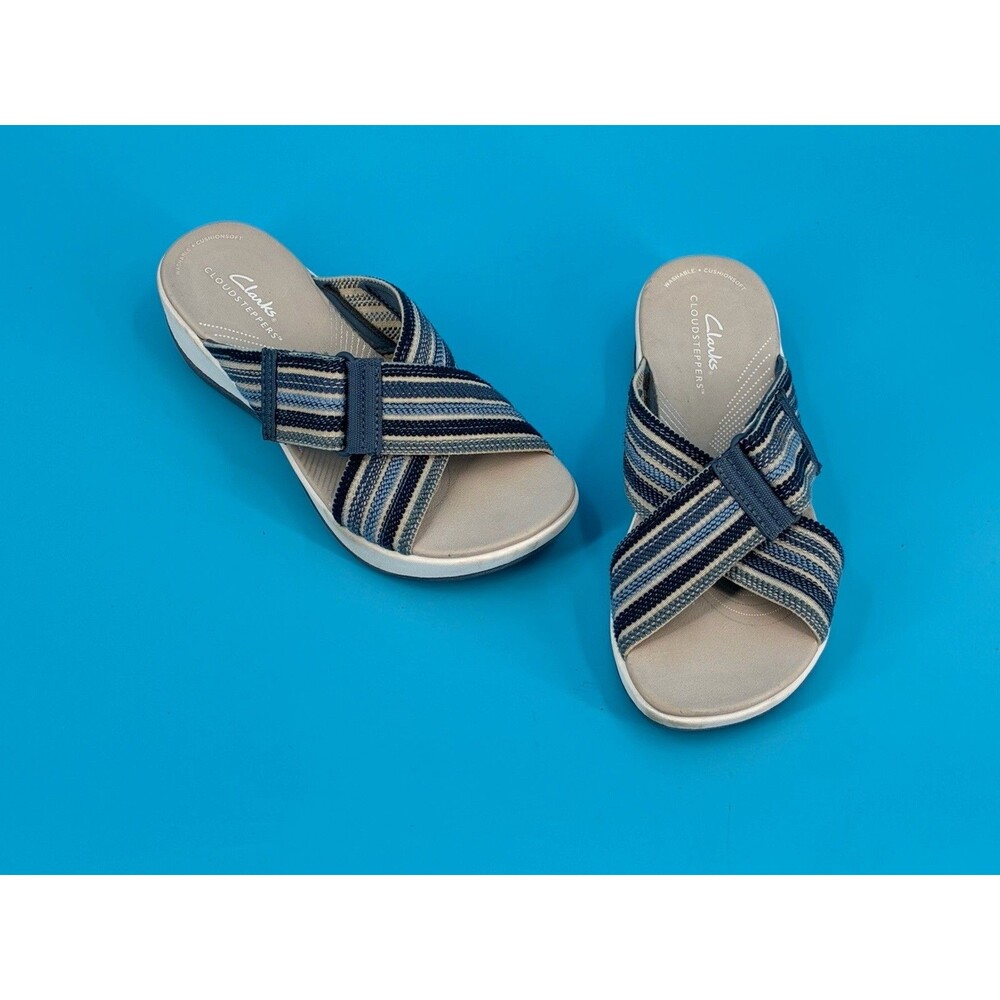 Clarks Cloudsteppers Arla Wave Women’s 5.5 M Blue Striped Sandals 26177190